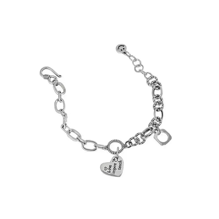 LOVCIA Vintage Love Inspired Teach Letters Chain 925 Sterling Silver Bracelet-Bracelets-LOVCIA