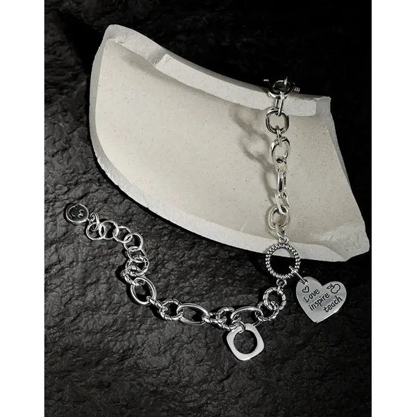 LOVCIA Vintage Love Inspired Teach Letters Chain 925 Sterling Silver Bracelet-Bracelets-LOVCIA