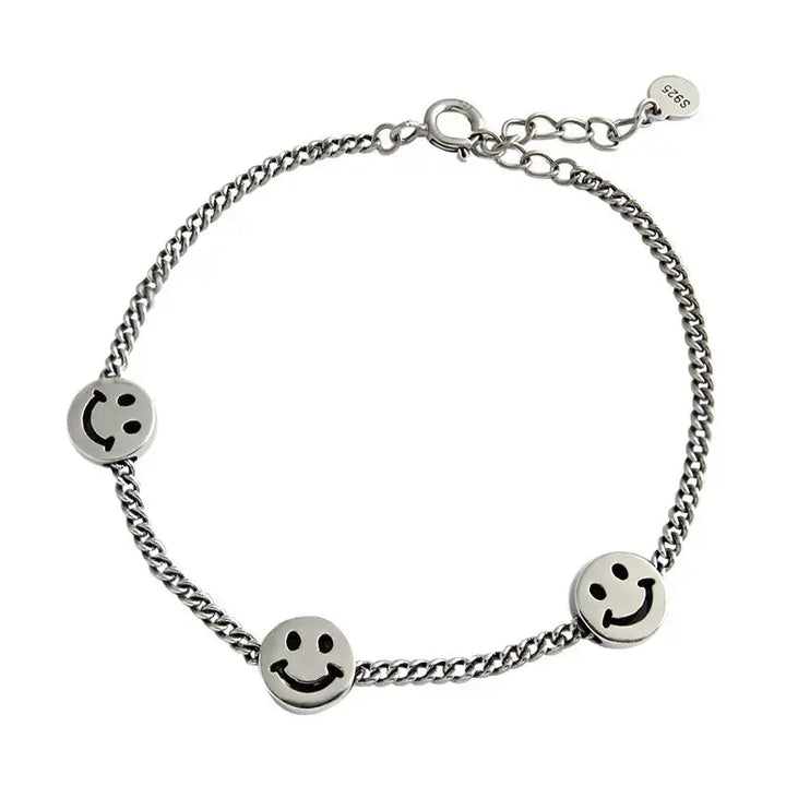 LOVCIA Students Three Smile Face Vintage 925 Sterling Silver Bracelet-Bracelets-LOVCIA