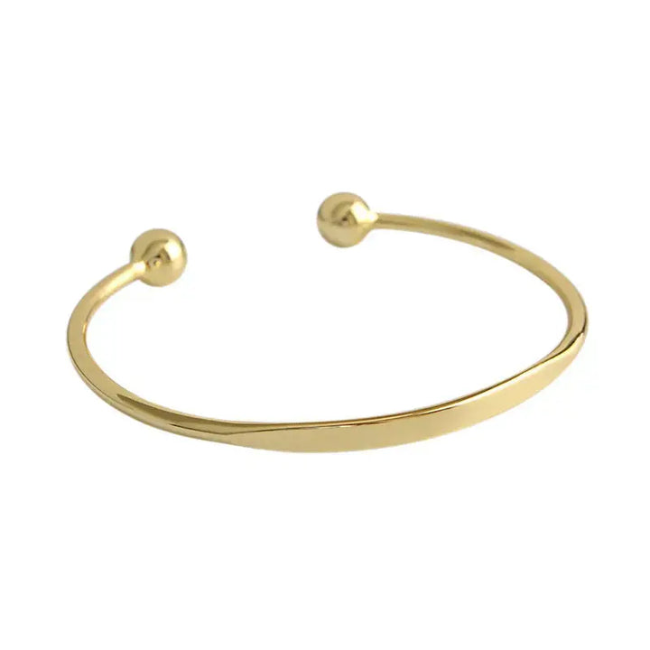 LOVCIA Simple Gold Beads 925 Sterling Silver Open Bangle-Bracelets-LOVCIA