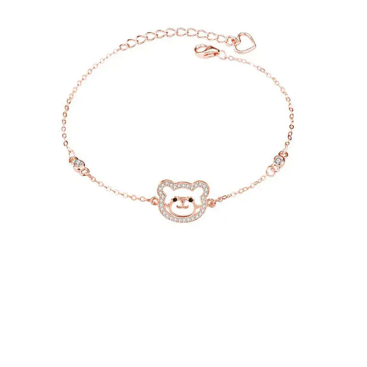 LOVCIA Cute Animal CZ Bear Head 925 Sterling Silver Bracelet-Bracelets-LOVCIA