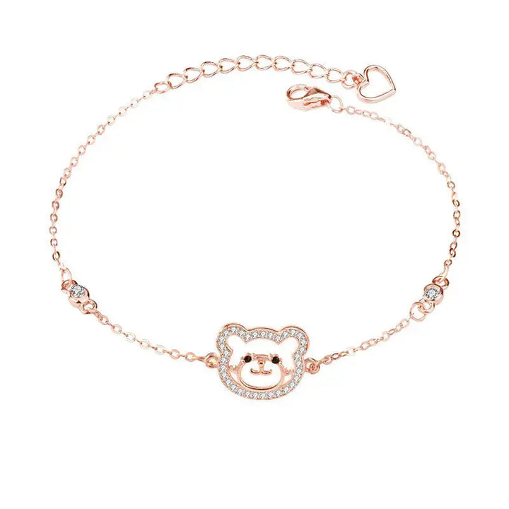 LOVCIA Cute Animal CZ Bear Head 925 Sterling Silver Bracelet-Bracelets-LOVCIA