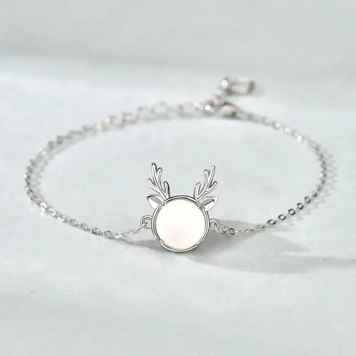 LOVCIA Holiday Natural Moonstone Elk Animal 925 Sterling Silver Bracelet-Bracelets-LOVCIA