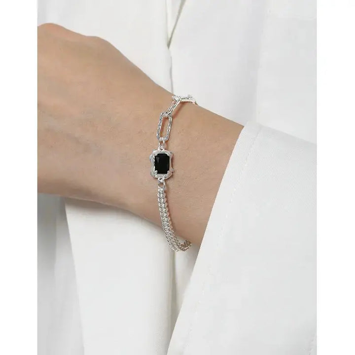 LOVCIA Irregular Geometry Baguette Black CZ 925 Sterling Silver Bracelet-Bracelets-LOVCIA