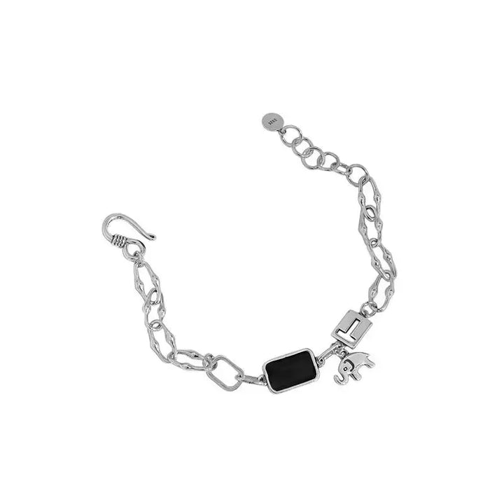 LOVCIA Vintage Black Rectangle Elephant Lock 925 Sterling Silver Bracelet-Bracelets-LOVCIA