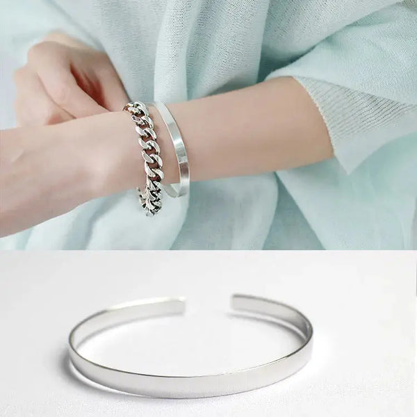 LOVCIA Fashion Simple Smooth Surface 925 Sterling Silver Bangle-Bracelets-LOVCIA