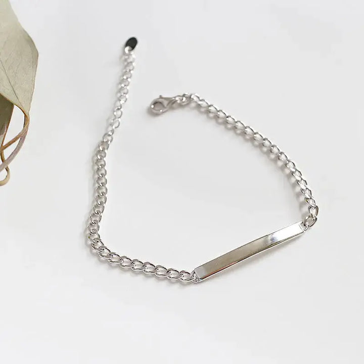 LOVCIA Simple Geometric Horizontal Line Solid 925 Sterling Silver Adjustable Chain Bracelet-Bracelets-LOVCIA