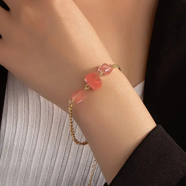 LOVCIA Women's Pink Natural Stone Bracelet-Bracelets-LOVCIA