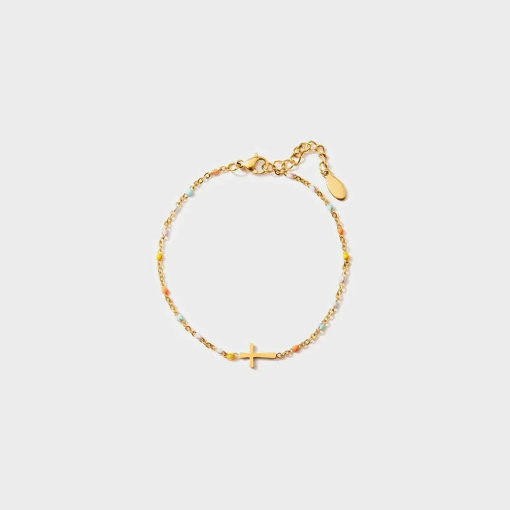 LOVCIA 18K Gold-Plated Cross Bead Bracelet-Bracelets-LOVCIA