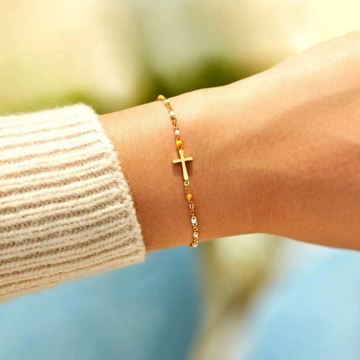 LOVCIA 18K Gold-Plated Cross Bead Bracelet-Bracelets-LOVCIA