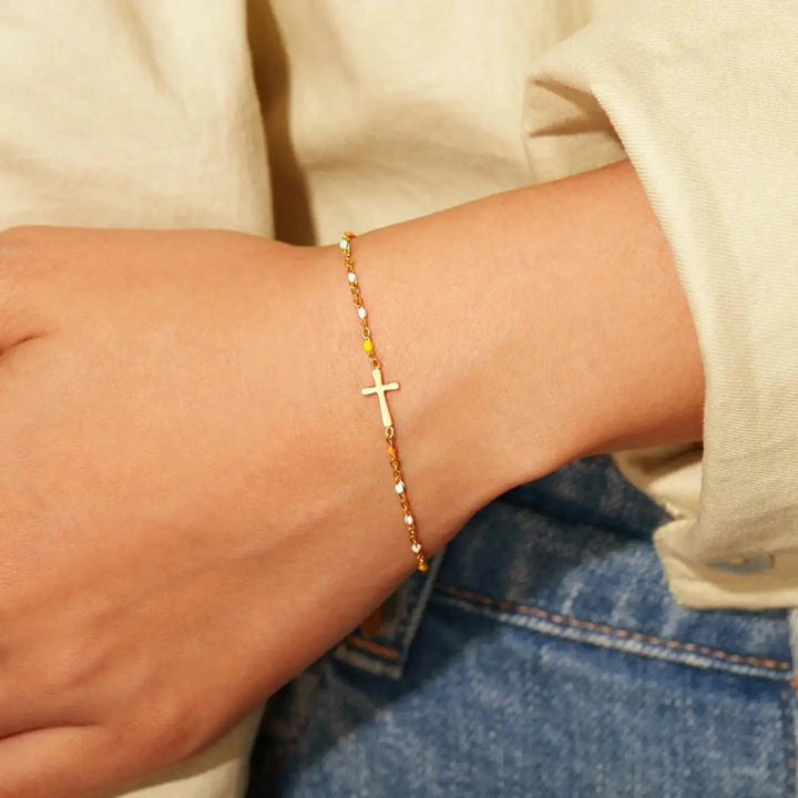 LOVCIA 18K Gold-Plated Cross Bead Bracelet-Bracelets-LOVCIA