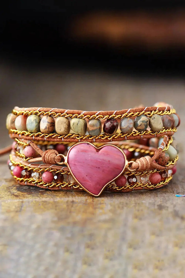 LOVCIA Handmade Heart Shape Triple Layer Beaded Bracelet-Bracelets-LOVCIA