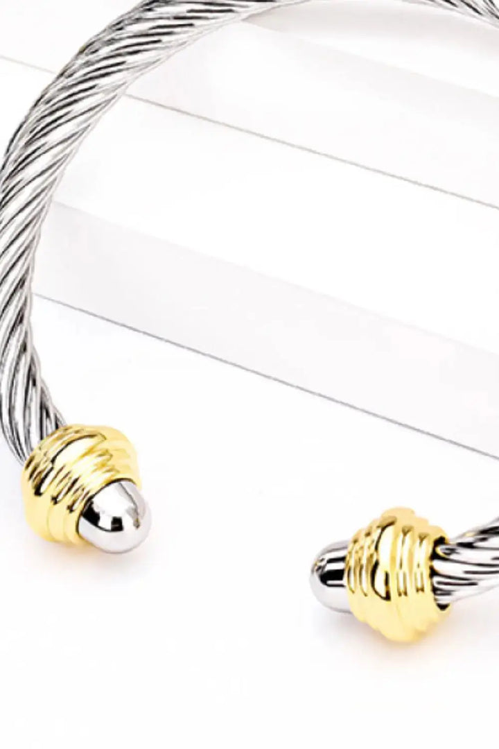 LOVCIA Stainless Steel Twisted Open Bracelet-Bracelets-LOVCIA