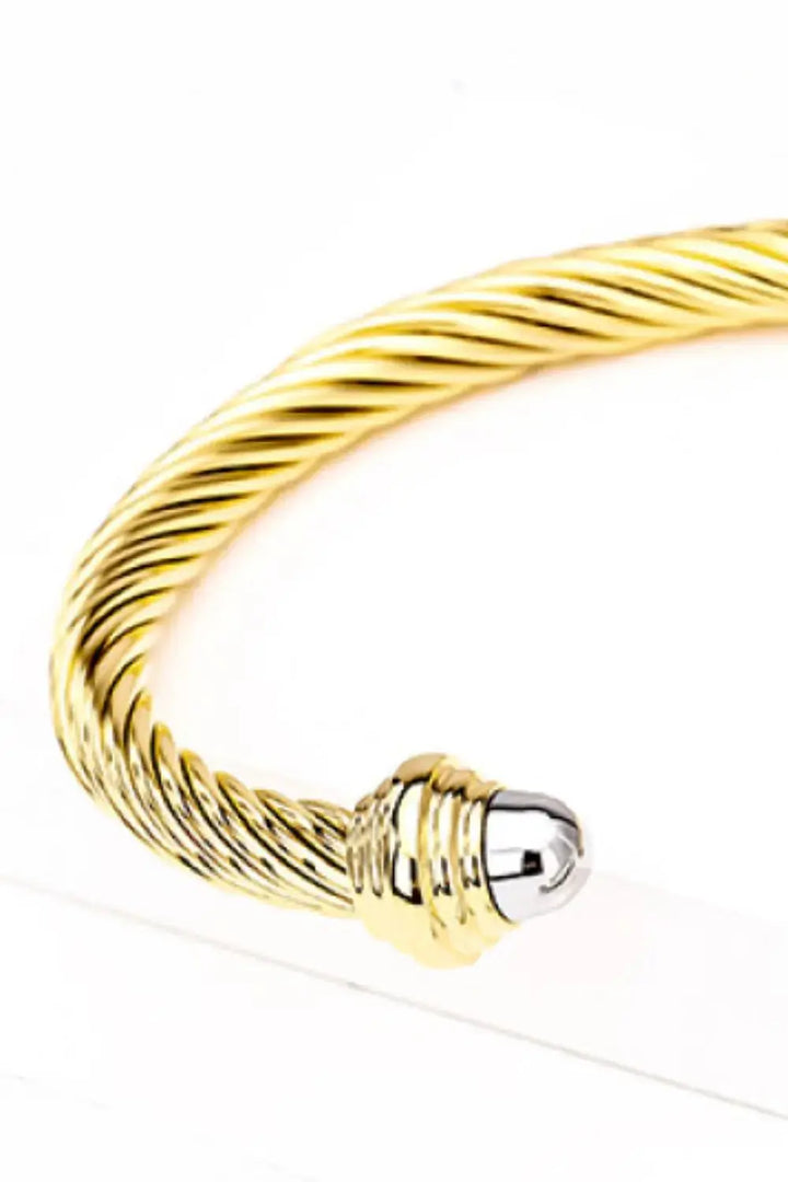 LOVCIA Stainless Steel Twisted Open Bracelet-Bracelets-LOVCIA