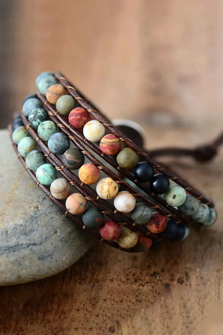 LOVCIA Handmade Triple Layer Beaded Agate Bracelet-Bracelets-LOVCIA