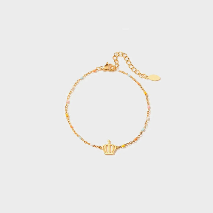 LOVCIA Crown Shape 18K Gold-Plated Bead Bracelet-Bracelets-LOVCIA