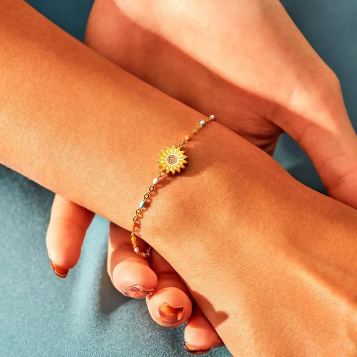 LOVCIA Sunflower Shape 18K Gold-Plated Bead Bracelet-Bracelets-LOVCIA