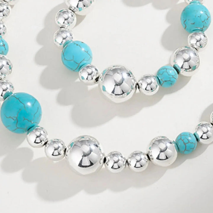 LOVCIA Artificial Turquoise Alloy Beaded Bracelet-Bracelets-LOVCIA