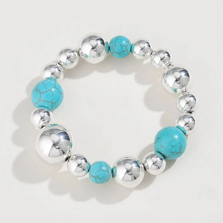 LOVCIA Artificial Turquoise Alloy Beaded Bracelet-Bracelets-LOVCIA