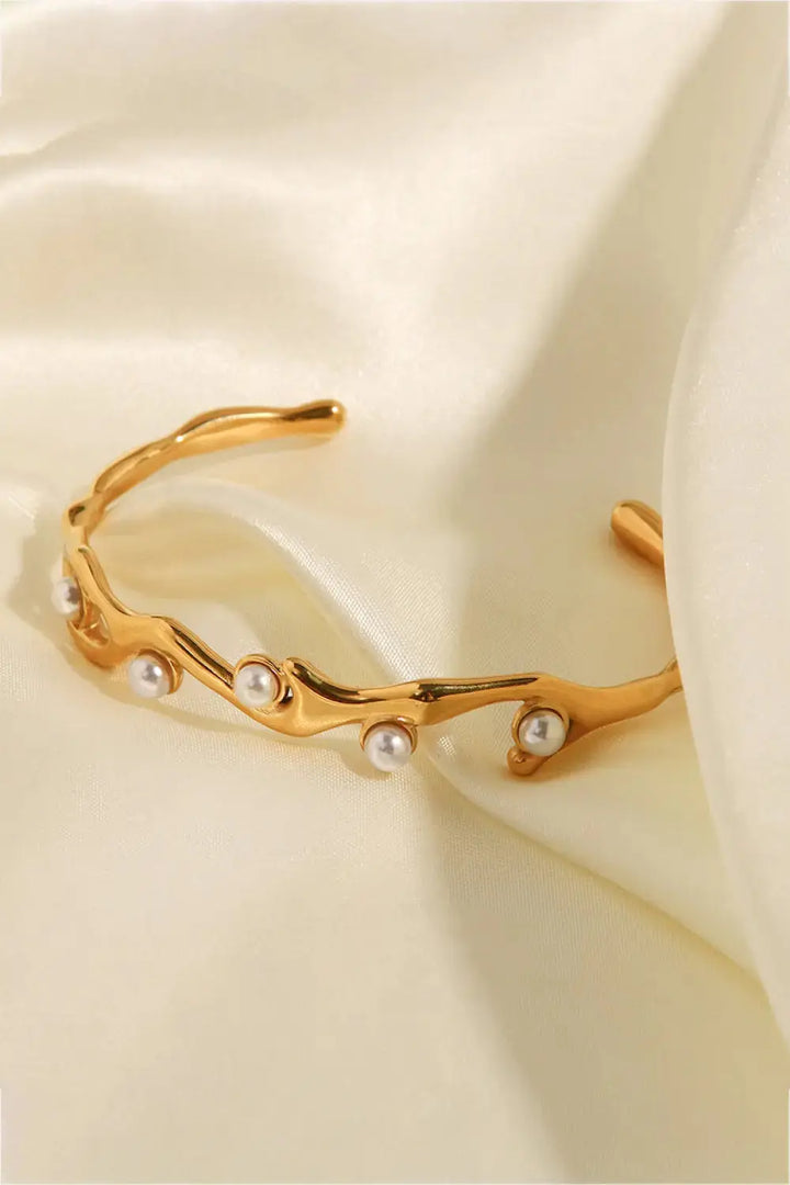 LOVCIA Inlaid Synthetic Pearl Open Bracelet-Bracelets-LOVCIA