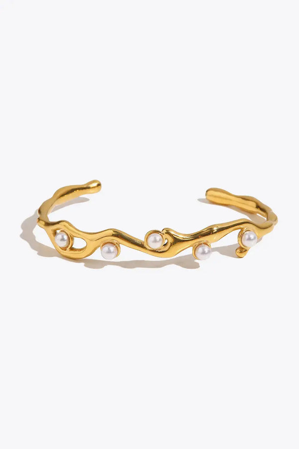 LOVCIA Inlaid Synthetic Pearl Open Bracelet-Bracelets-LOVCIA