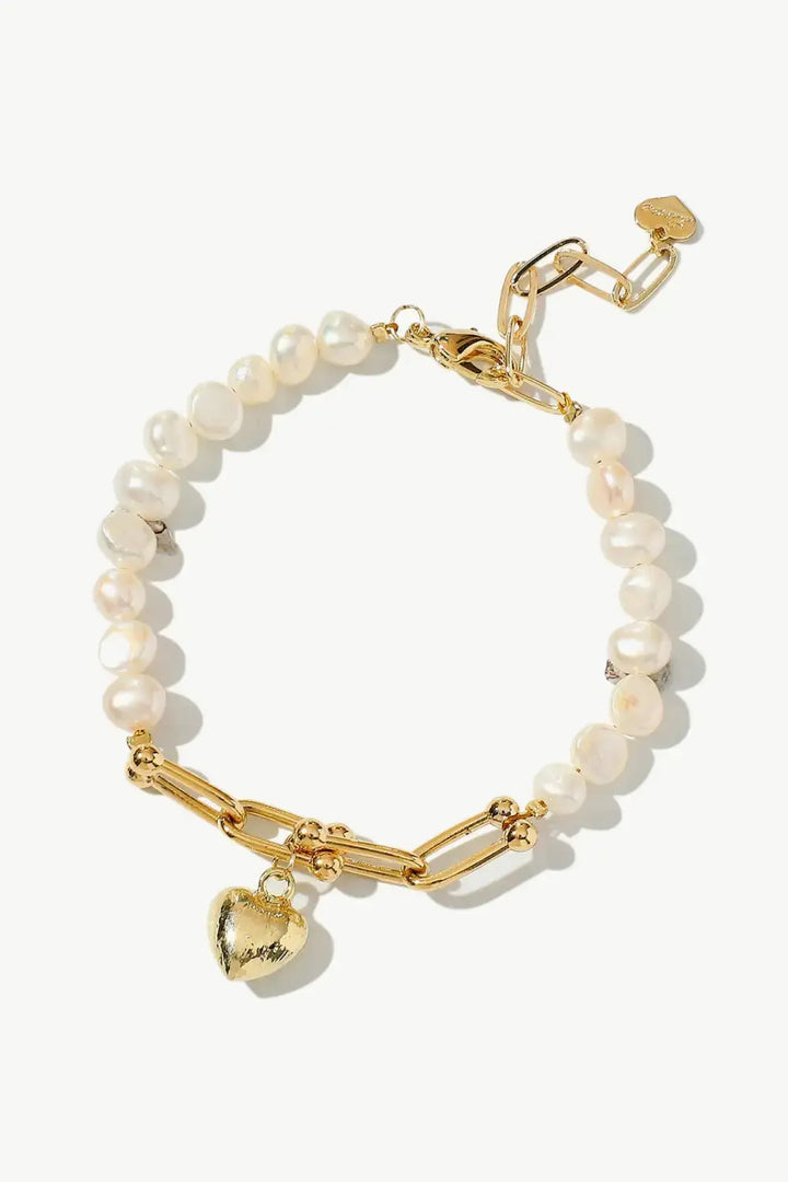 LOVCIA 14K Gold Plated Heart Charm Pearl Bracelet-Bracelets-LOVCIA