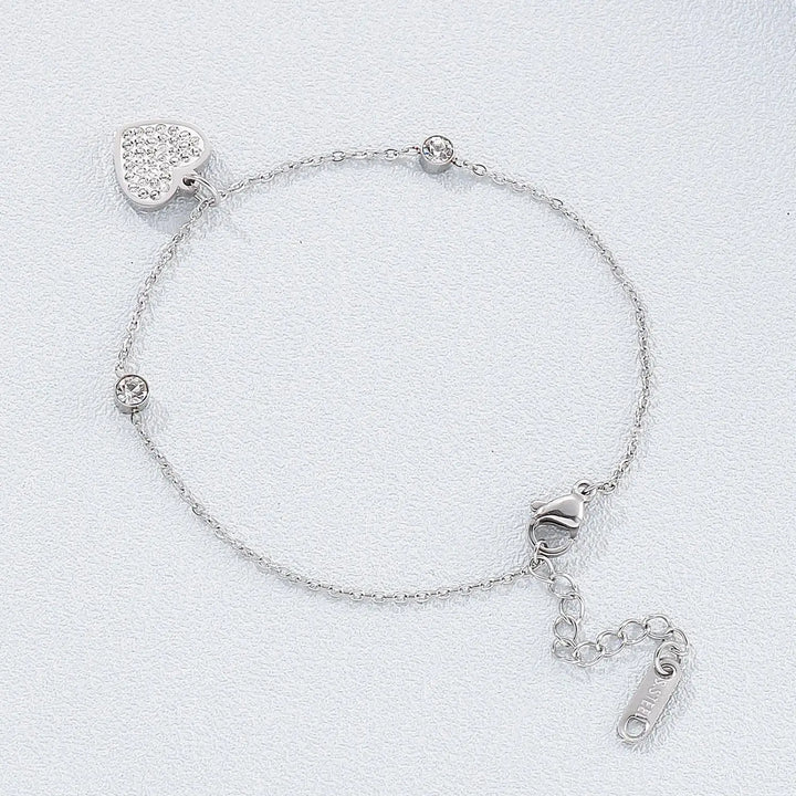 LOVCIA Inlaid Rhinestone Titanium Steel Heart Bracelet-Bracelets-LOVCIA