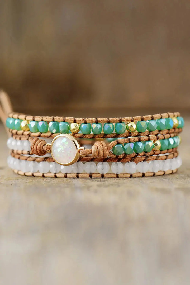 LOVCIA Crystal & Opal Triple-Layered Beaded Bracelet-Bracelets-LOVCIA