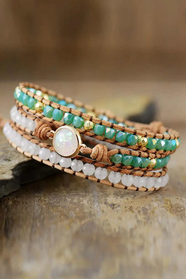 LOVCIA Crystal & Opal Triple-Layered Beaded Bracelet-Bracelets-LOVCIA