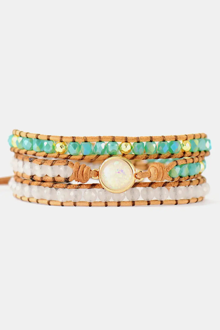 LOVCIA Crystal & Opal Triple-Layered Beaded Bracelet-Bracelets-LOVCIA