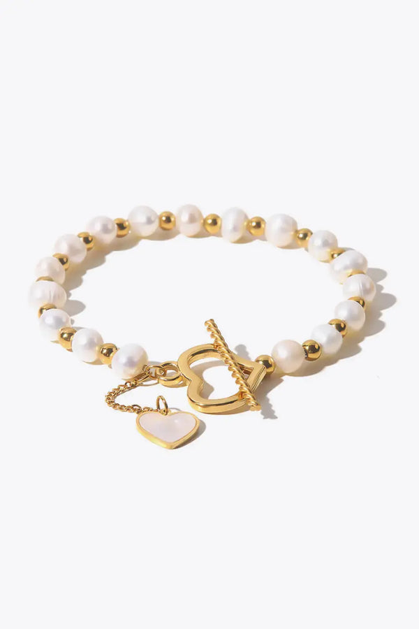 LOVCIA Freshwater Pearl Heart Charm Bracelet-Bracelets-LOVCIA