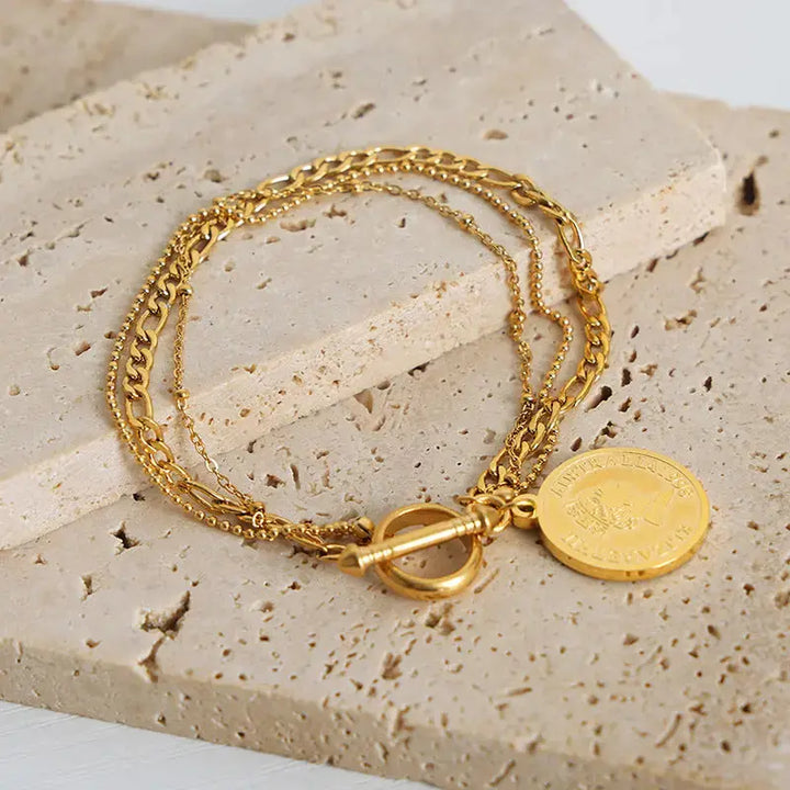 LOVCIA Coin Pendant Toggle clasp 18K Gold-Plated Bracelet-Bracelets-LOVCIA