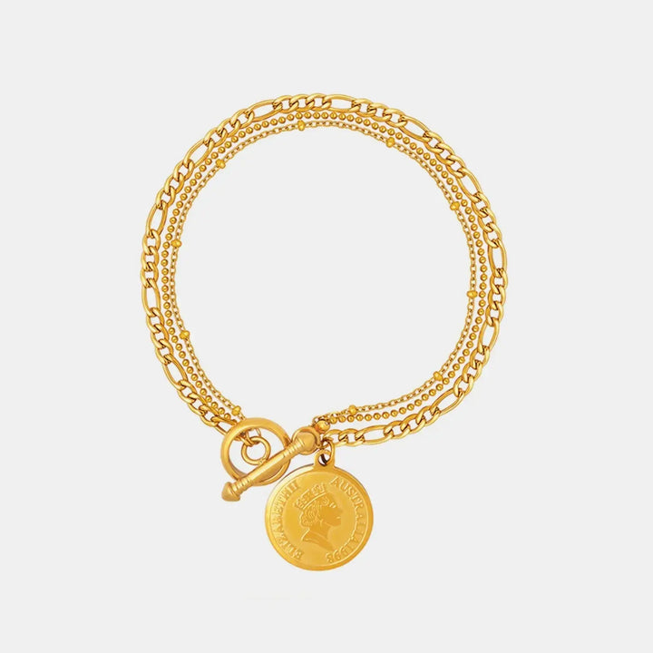 LOVCIA Coin Pendant Toggle clasp 18K Gold-Plated Bracelet-Bracelets-LOVCIA