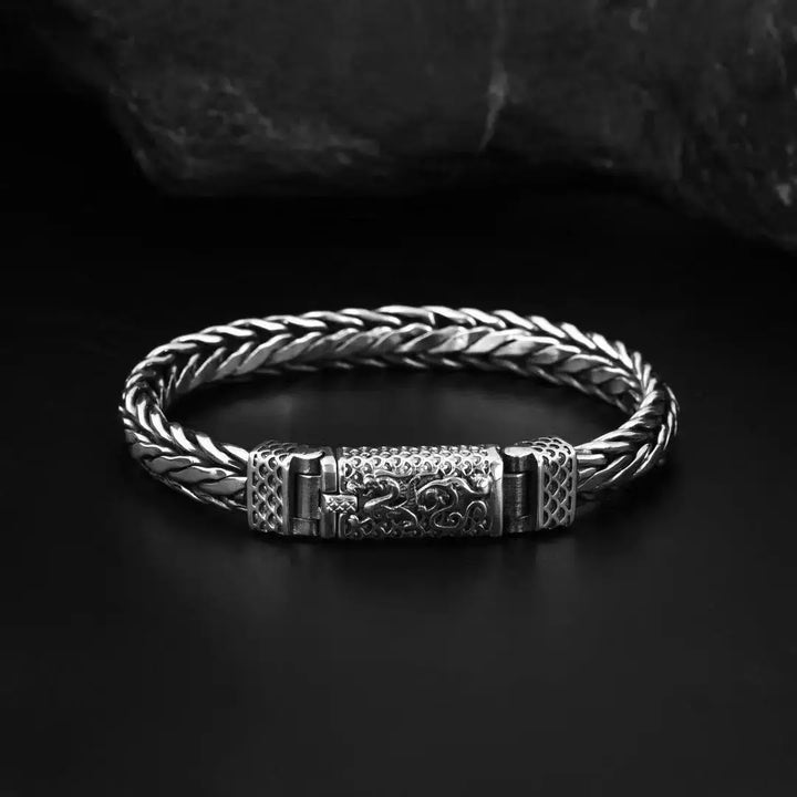 LOVCIA Hand-woven Dragon Pattern Sterling Silver Bracelet for Men-Bracelets-LOVCIA