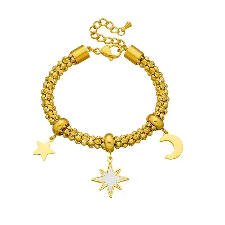 LOVCIA Celestial Star and Moon Charm Gold Plated Stainless Steel Bracelet for Women-Bracelets-LOVCIA