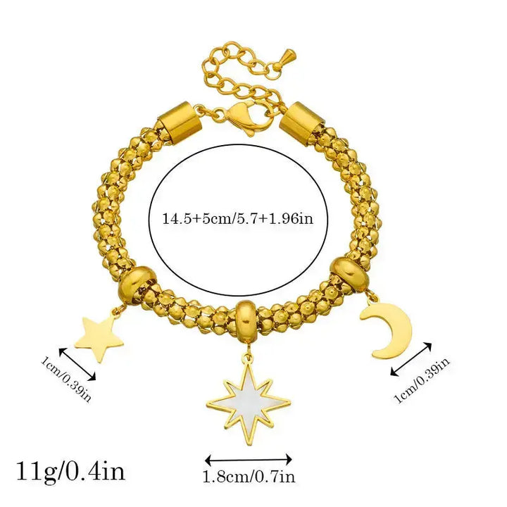 LOVCIA Celestial Star and Moon Charm Gold Plated Stainless Steel Bracelet for Women-Bracelets-LOVCIA