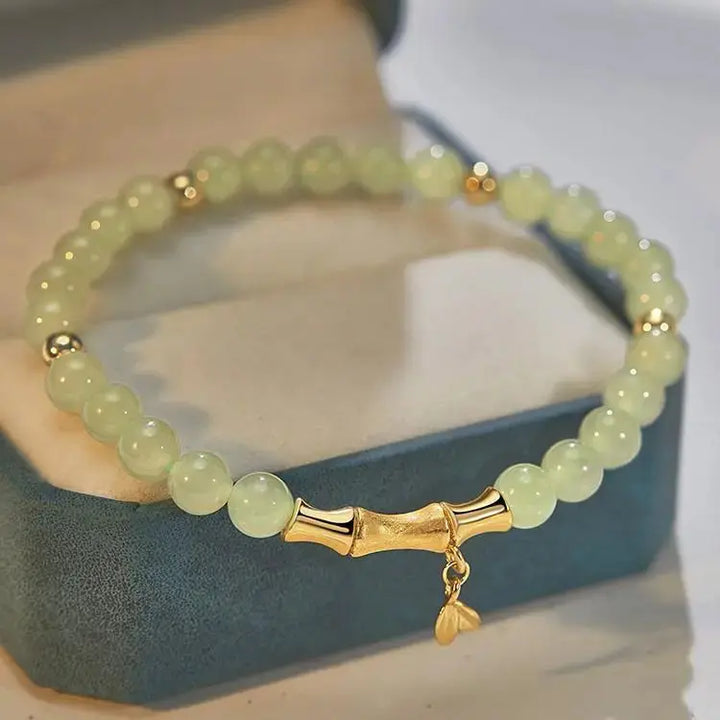 LOVCIA Beaded Bracelet with Imitation Hetian Jade and Bamboo Joint Design-Bracelets-LOVCIA