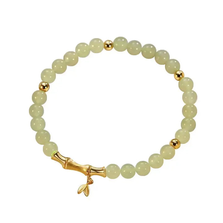 LOVCIA Beaded Bracelet with Imitation Hetian Jade and Bamboo Joint Design-Bracelets-LOVCIA