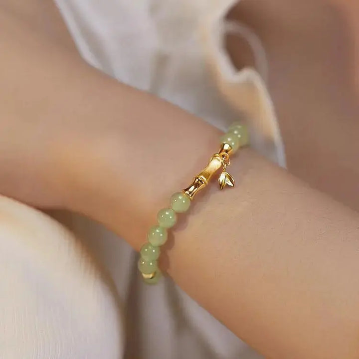 LOVCIA Beaded Bracelet with Imitation Hetian Jade and Bamboo Joint Design-Bracelets-LOVCIA