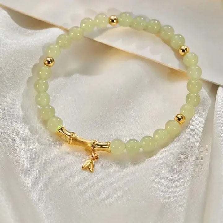 LOVCIA Beaded Bracelet with Imitation Hetian Jade and Bamboo Joint Design-Bracelets-LOVCIA