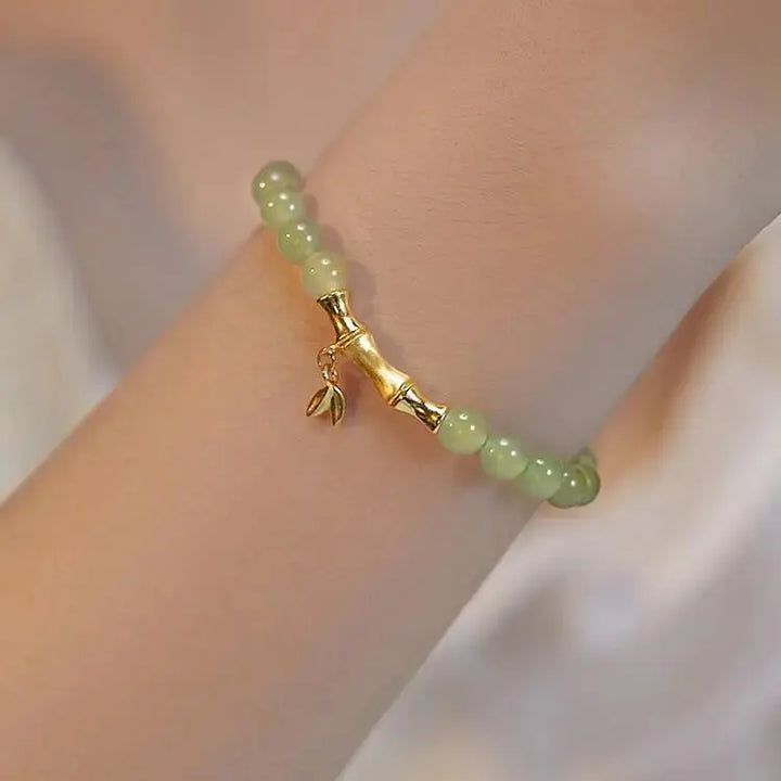 LOVCIA Beaded Bracelet with Imitation Hetian Jade and Bamboo Joint Design-Bracelets-LOVCIA