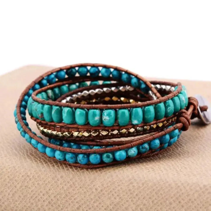 LOVCIA Bohemian Style Turquoise Stone Braided Handmade Woven Bracelet for Women-Bracelets-LOVCIA