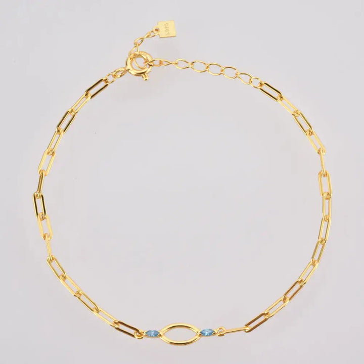 LOVCIA Minimalist Oval Link 18K Gold and Platinum Plated Sterling Silver Bracelet for Women with Blue Accents-Bracelets-LOVCIA