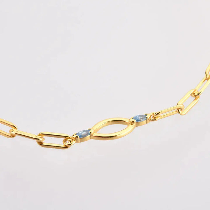 LOVCIA Minimalist Oval Link 18K Gold and Platinum Plated Sterling Silver Bracelet for Women with Blue Accents-Bracelets-LOVCIA