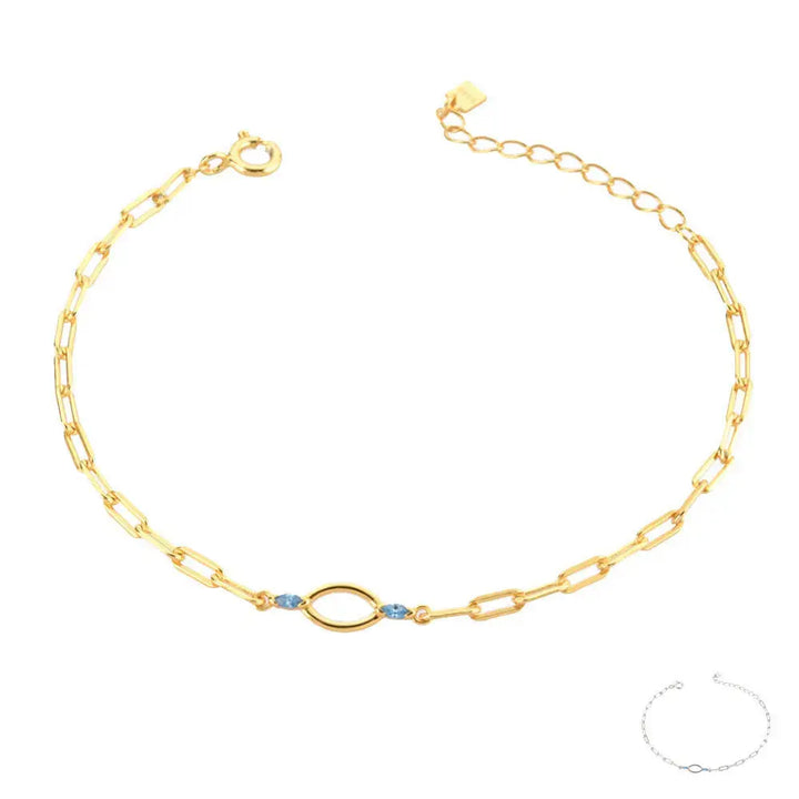 LOVCIA Minimalist Oval Link 18K Gold and Platinum Plated Sterling Silver Bracelet for Women with Blue Accents-Bracelets-LOVCIA