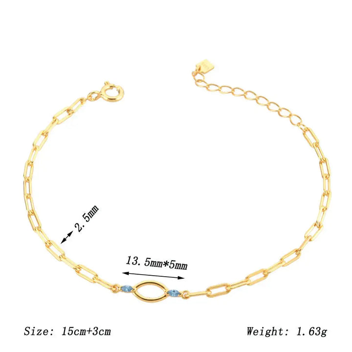 LOVCIA Minimalist Oval Link 18K Gold and Platinum Plated Sterling Silver Bracelet for Women with Blue Accents-Bracelets-LOVCIA