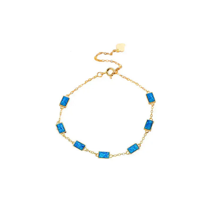 LOVCIA Blue and Pink Cube Shaped Stone Inlaid 14K Gold Plated Sterling Silver Bracelet for Women-Bracelets-LOVCIA