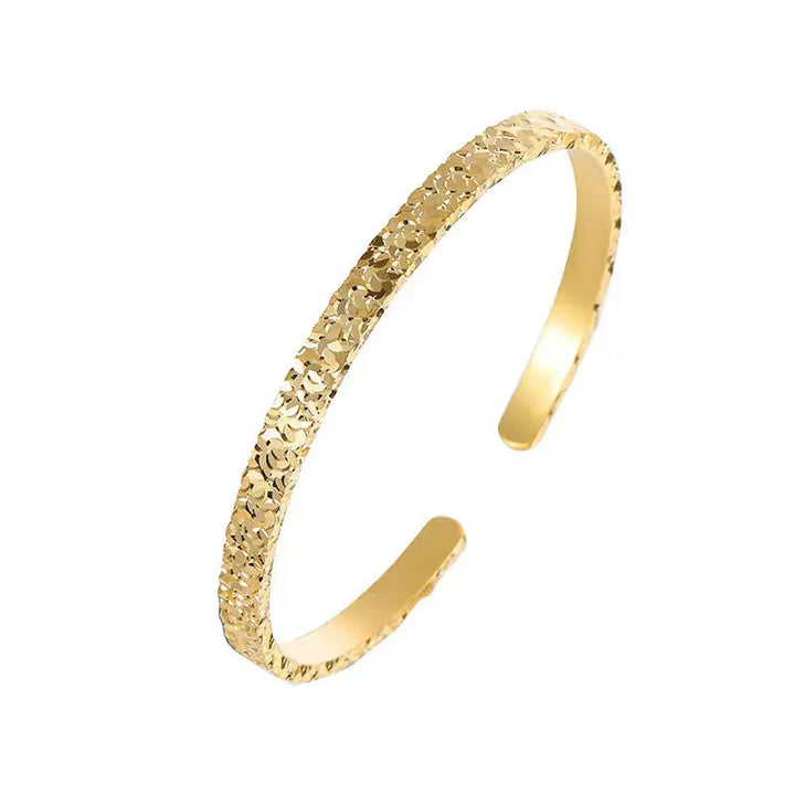 LOVCIA Hammered Finish Gold Plated Open Cuff Sterling Silver Bangle Bracelet for Women-Bracelets-LOVCIA