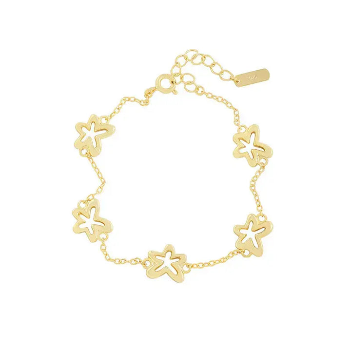 LOVCIA 18K Gold Plated Sterling Silver Little Flower Charm Bracelet for Women-Bracelets-LOVCIA