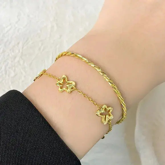 LOVCIA 18K Gold Plated Sterling Silver Little Flower Charm Bracelet for Women-Bracelets-LOVCIA